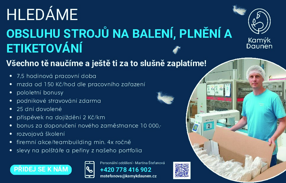 Kamýk Daunen práce leták obsluha strojů (123 x 192 mm)